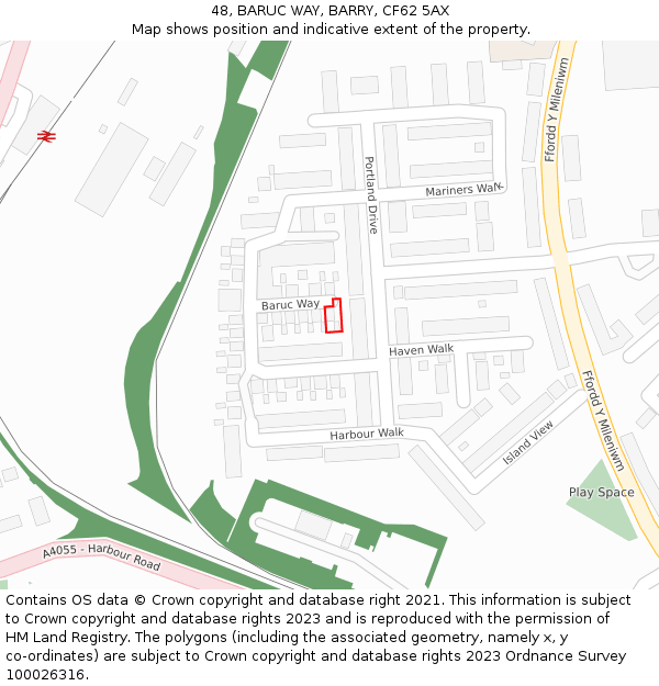 48, BARUC WAY, BARRY, CF62 5AX: Location map and indicative extent of plot