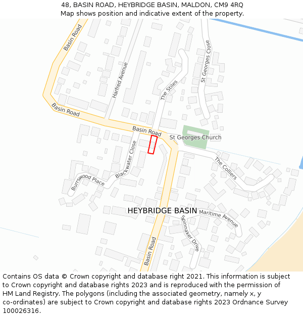 48, BASIN ROAD, HEYBRIDGE BASIN, MALDON, CM9 4RQ: Location map and indicative extent of plot