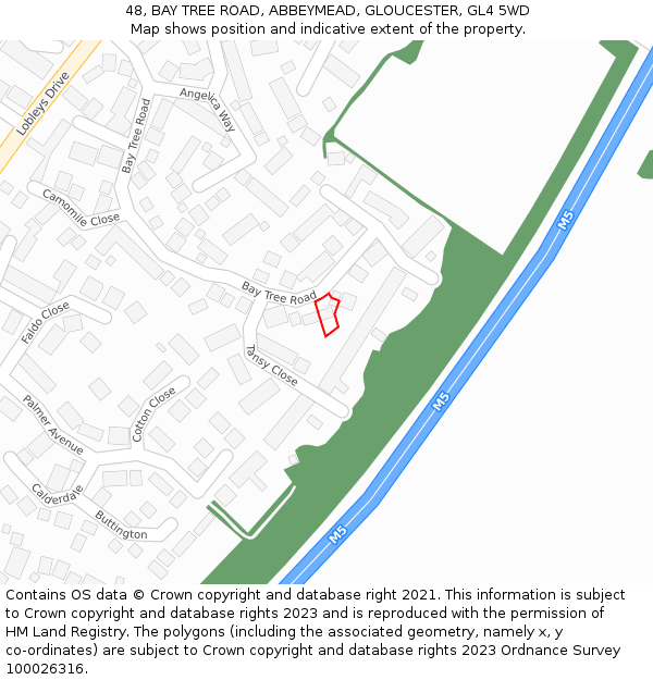 48, BAY TREE ROAD, ABBEYMEAD, GLOUCESTER, GL4 5WD: Location map and indicative extent of plot