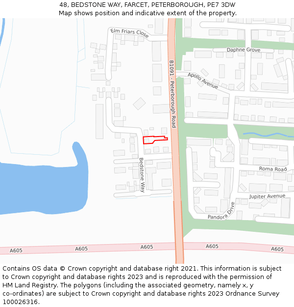 48, BEDSTONE WAY, FARCET, PETERBOROUGH, PE7 3DW: Location map and indicative extent of plot