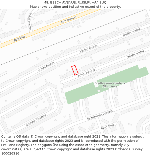 48, BEECH AVENUE, RUISLIP, HA4 8UQ: Location map and indicative extent of plot