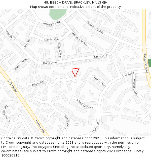 48, BEECH DRIVE, BRACKLEY, NN13 6JH: Location map and indicative extent of plot