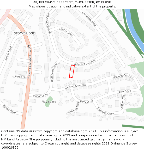 48, BELGRAVE CRESCENT, CHICHESTER, PO19 8SB: Location map and indicative extent of plot