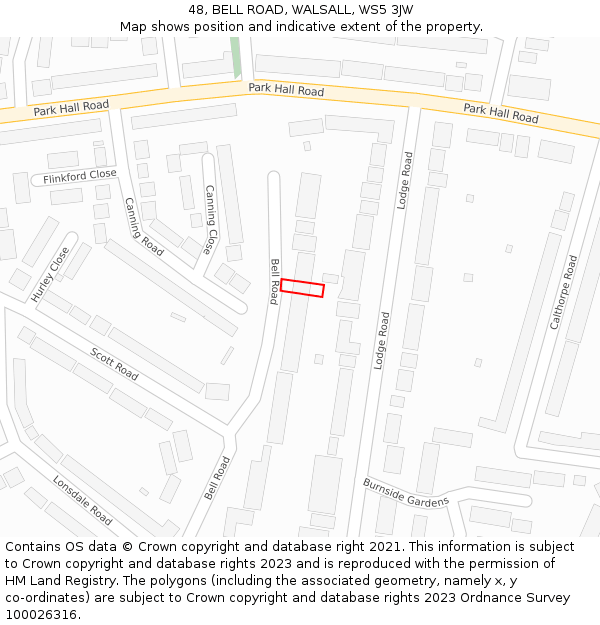 48, BELL ROAD, WALSALL, WS5 3JW: Location map and indicative extent of plot