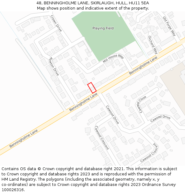 48, BENNINGHOLME LANE, SKIRLAUGH, HULL, HU11 5EA: Location map and indicative extent of plot