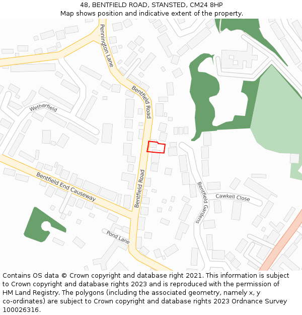 48, BENTFIELD ROAD, STANSTED, CM24 8HP: Location map and indicative extent of plot