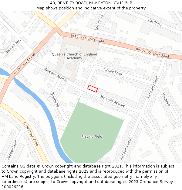 48, BENTLEY ROAD, NUNEATON, CV11 5LR: Location map and indicative extent of plot