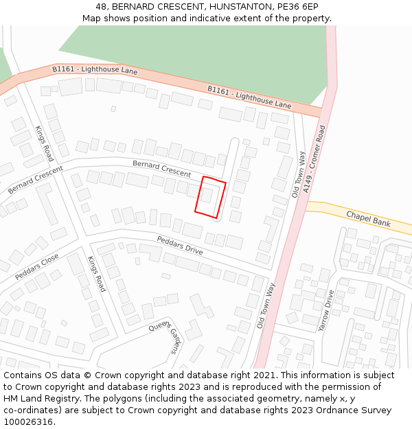 48, BERNARD CRESCENT, HUNSTANTON, PE36 6EP: Location map and indicative extent of plot