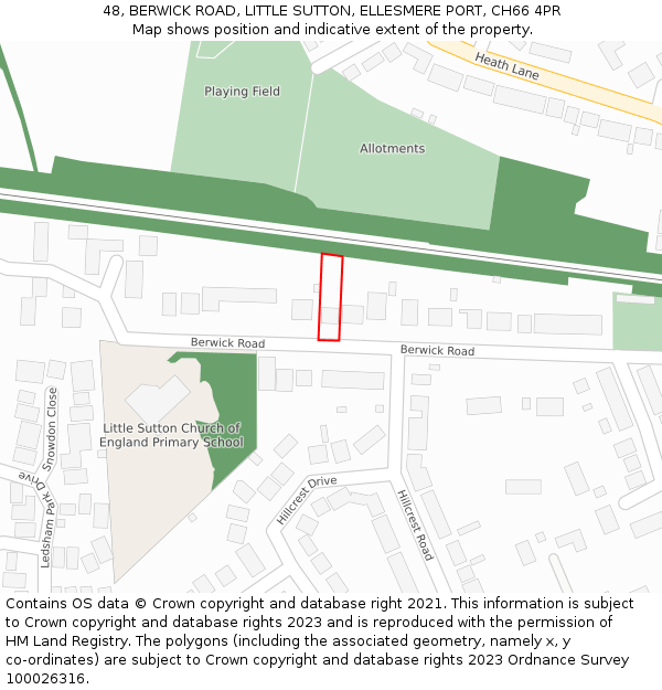 48, BERWICK ROAD, LITTLE SUTTON, ELLESMERE PORT, CH66 4PR: Location map and indicative extent of plot