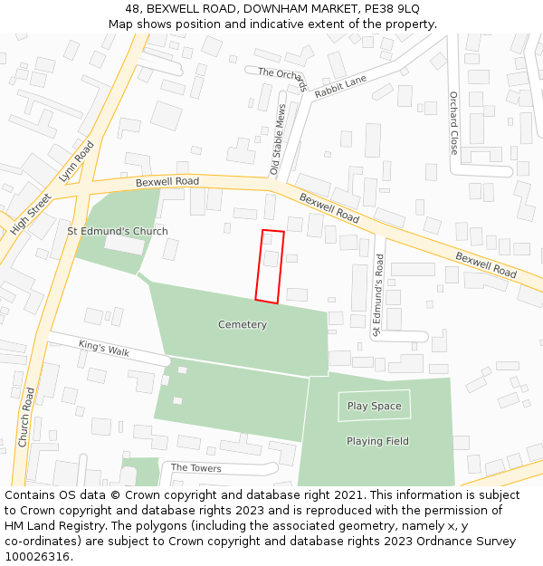 48, BEXWELL ROAD, DOWNHAM MARKET, PE38 9LQ: Location map and indicative extent of plot