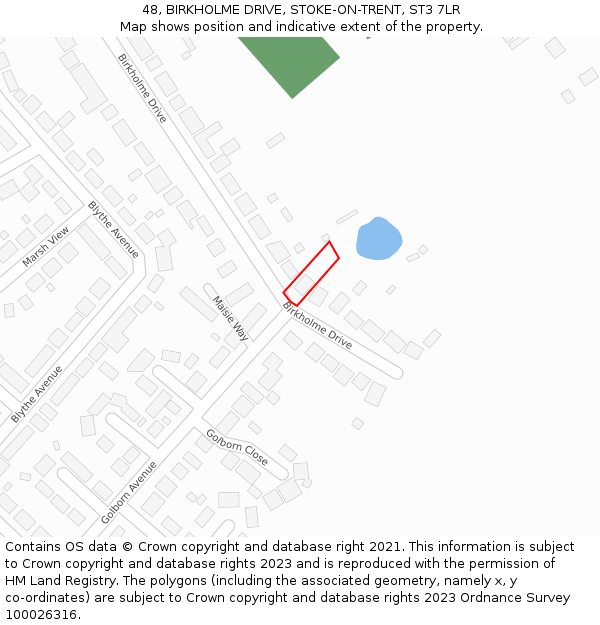 48, BIRKHOLME DRIVE, STOKE-ON-TRENT, ST3 7LR: Location map and indicative extent of plot