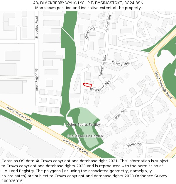 48, BLACKBERRY WALK, LYCHPIT, BASINGSTOKE, RG24 8SN: Location map and indicative extent of plot