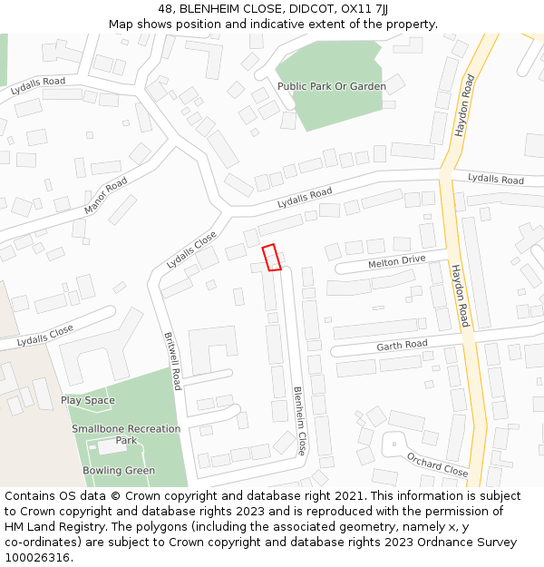 48, BLENHEIM CLOSE, DIDCOT, OX11 7JJ: Location map and indicative extent of plot