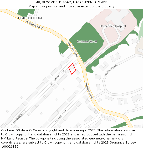48, BLOOMFIELD ROAD, HARPENDEN, AL5 4DB: Location map and indicative extent of plot