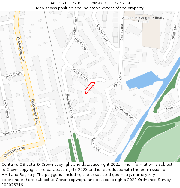 48, BLYTHE STREET, TAMWORTH, B77 2FN: Location map and indicative extent of plot