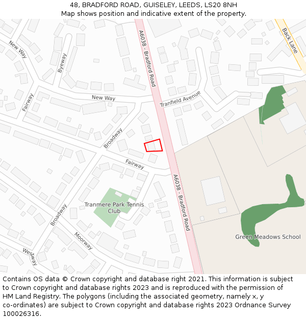 48, BRADFORD ROAD, GUISELEY, LEEDS, LS20 8NH: Location map and indicative extent of plot