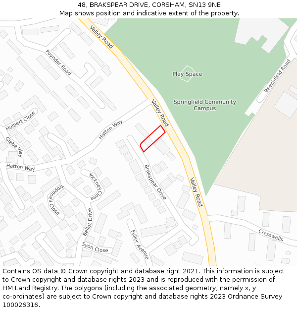 48, BRAKSPEAR DRIVE, CORSHAM, SN13 9NE: Location map and indicative extent of plot