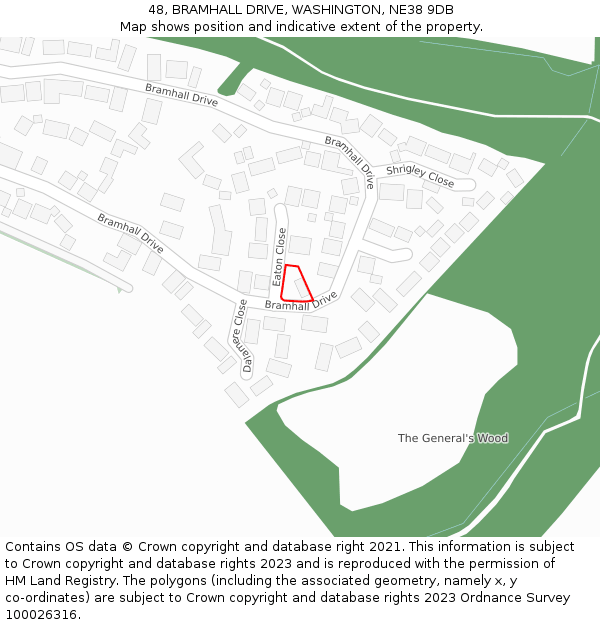 48, BRAMHALL DRIVE, WASHINGTON, NE38 9DB: Location map and indicative extent of plot