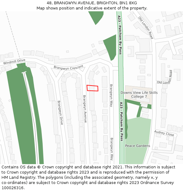 48, BRANGWYN AVENUE, BRIGHTON, BN1 8XG: Location map and indicative extent of plot