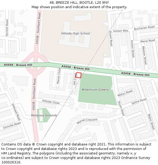 48, BREEZE HILL, BOOTLE, L20 9NY: Location map and indicative extent of plot
