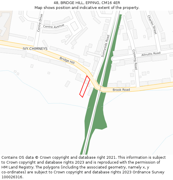 48, BRIDGE HILL, EPPING, CM16 4ER: Location map and indicative extent of plot