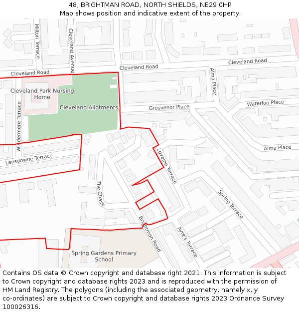 48, BRIGHTMAN ROAD, NORTH SHIELDS, NE29 0HP: Location map and indicative extent of plot