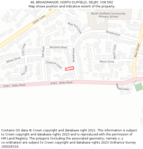 48, BROADMANOR, NORTH DUFFIELD, SELBY, YO8 5RZ: Location map and indicative extent of plot