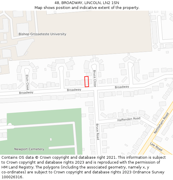 48, BROADWAY, LINCOLN, LN2 1SN: Location map and indicative extent of plot