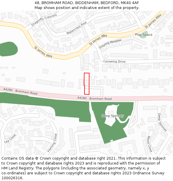48, BROMHAM ROAD, BIDDENHAM, BEDFORD, MK40 4AF: Location map and indicative extent of plot