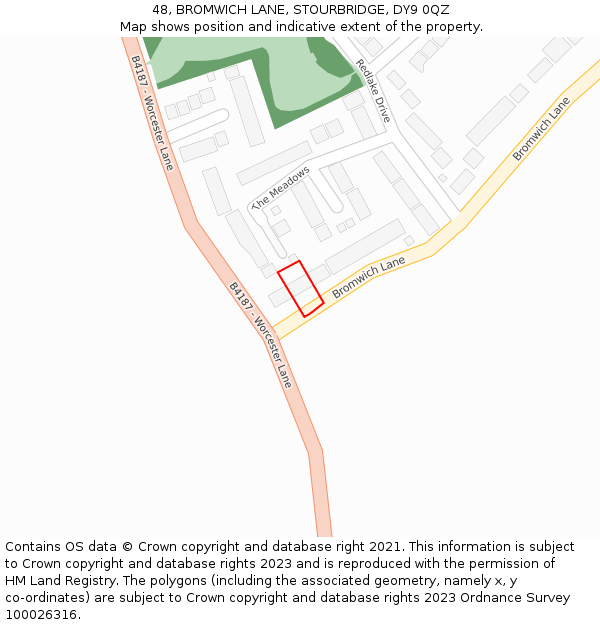 48, BROMWICH LANE, STOURBRIDGE, DY9 0QZ: Location map and indicative extent of plot