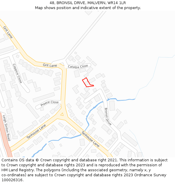 48, BRONSIL DRIVE, MALVERN, WR14 1LR: Location map and indicative extent of plot