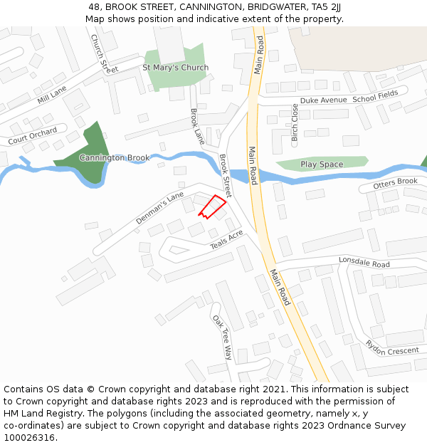 48, BROOK STREET, CANNINGTON, BRIDGWATER, TA5 2JJ: Location map and indicative extent of plot