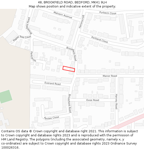 48, BROOKFIELD ROAD, BEDFORD, MK41 9LH: Location map and indicative extent of plot