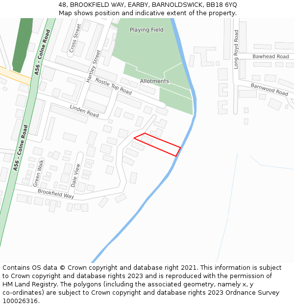 48, BROOKFIELD WAY, EARBY, BARNOLDSWICK, BB18 6YQ: Location map and indicative extent of plot