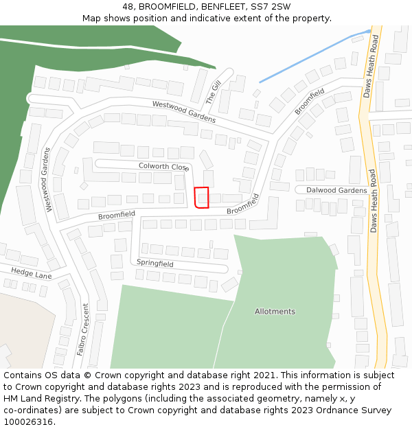 48, BROOMFIELD, BENFLEET, SS7 2SW: Location map and indicative extent of plot