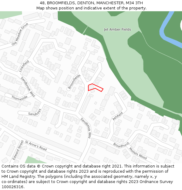 48, BROOMFIELDS, DENTON, MANCHESTER, M34 3TH: Location map and indicative extent of plot