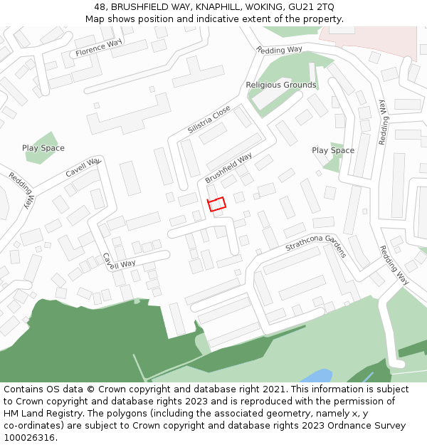 48, BRUSHFIELD WAY, KNAPHILL, WOKING, GU21 2TQ: Location map and indicative extent of plot