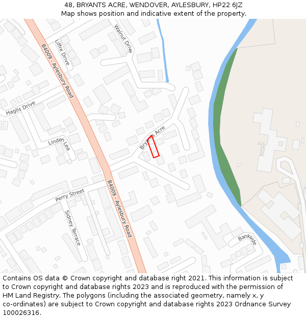 48, BRYANTS ACRE, WENDOVER, AYLESBURY, HP22 6JZ: Location map and indicative extent of plot