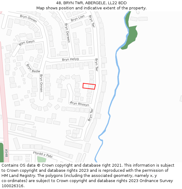 48, BRYN TWR, ABERGELE, LL22 8DD: Location map and indicative extent of plot