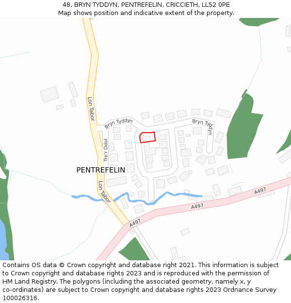 48, BRYN TYDDYN, PENTREFELIN, CRICCIETH, LL52 0PE: Location map and indicative extent of plot