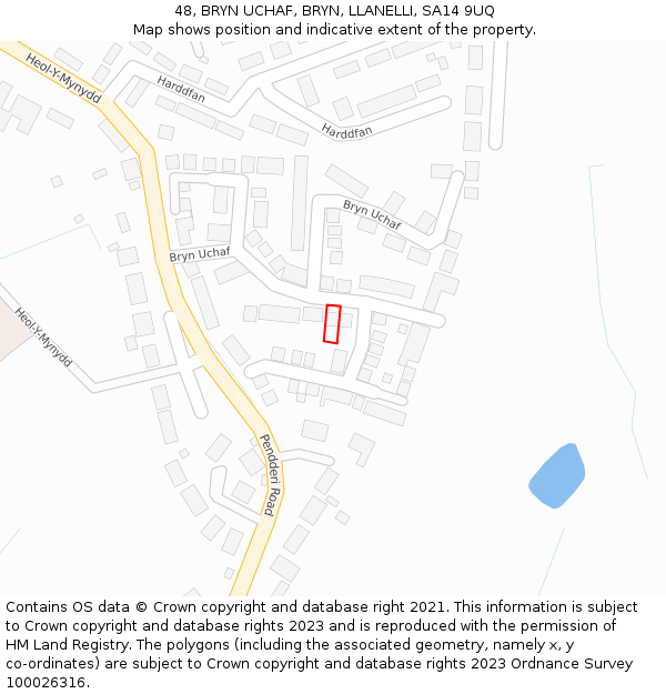 48, BRYN UCHAF, BRYN, LLANELLI, SA14 9UQ: Location map and indicative extent of plot