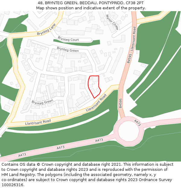 48, BRYNTEG GREEN, BEDDAU, PONTYPRIDD, CF38 2PT: Location map and indicative extent of plot