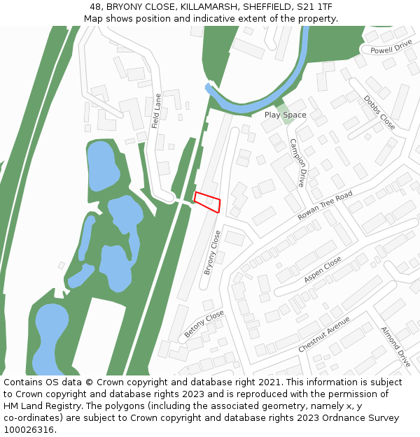 48, BRYONY CLOSE, KILLAMARSH, SHEFFIELD, S21 1TF: Location map and indicative extent of plot