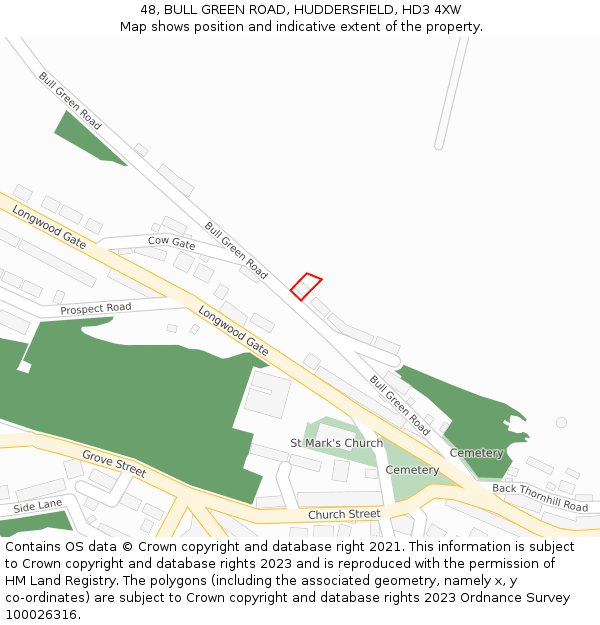 48, BULL GREEN ROAD, HUDDERSFIELD, HD3 4XW: Location map and indicative extent of plot