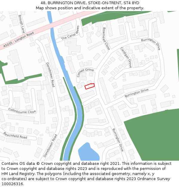 48, BURRINGTON DRIVE, STOKE-ON-TRENT, ST4 8YD: Location map and indicative extent of plot