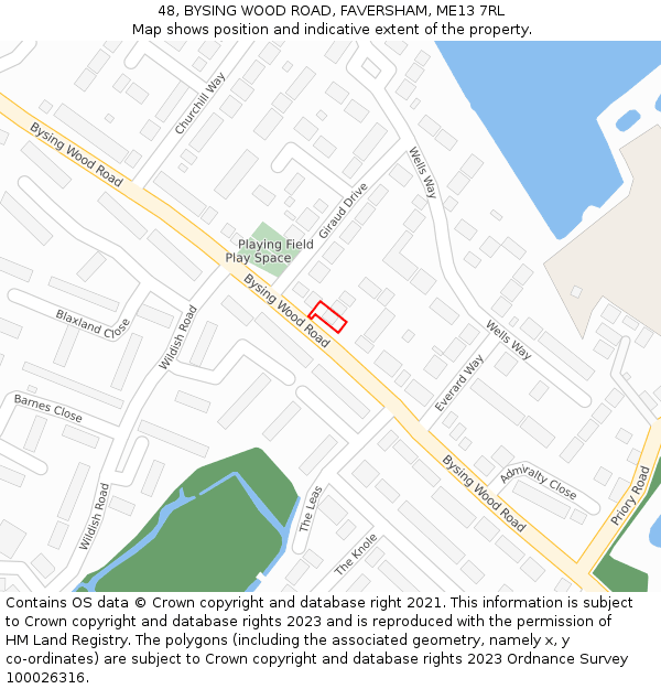 48, BYSING WOOD ROAD, FAVERSHAM, ME13 7RL: Location map and indicative extent of plot