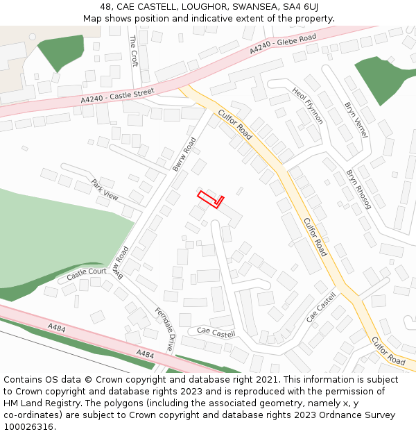 48, CAE CASTELL, LOUGHOR, SWANSEA, SA4 6UJ: Location map and indicative extent of plot