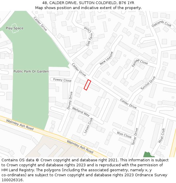 48, CALDER DRIVE, SUTTON COLDFIELD, B76 1YR: Location map and indicative extent of plot