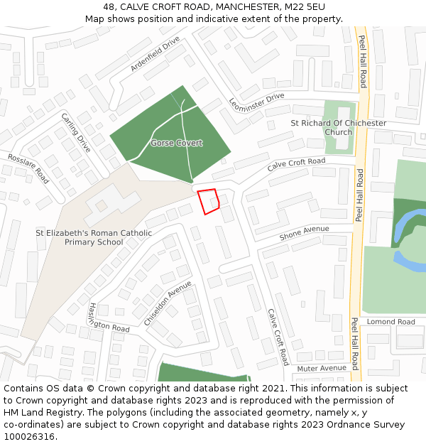 48, CALVE CROFT ROAD, MANCHESTER, M22 5EU: Location map and indicative extent of plot