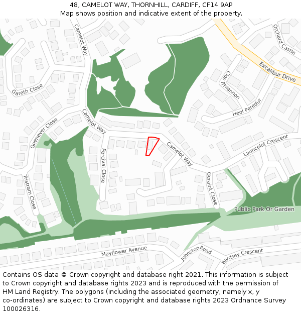 48, CAMELOT WAY, THORNHILL, CARDIFF, CF14 9AP: Location map and indicative extent of plot